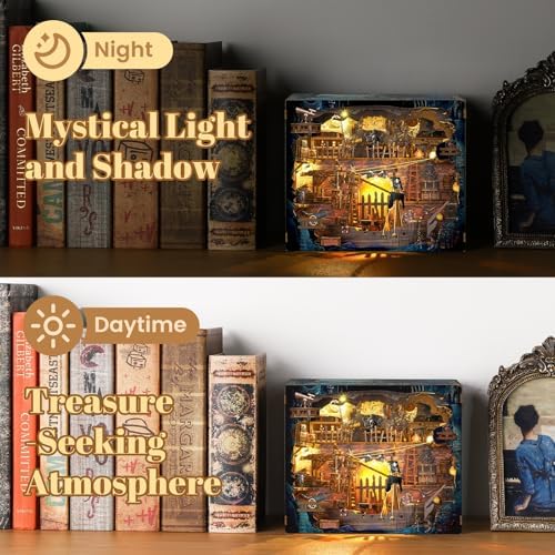 Book Nook Kit - DIY 3D Wooden Puzzle Miniature House with LED Lights - Creative Crafts for Adults - Bookshelf Insert Decor - Educational Gift for Family & Friends（Pirate Bay） - Image 5