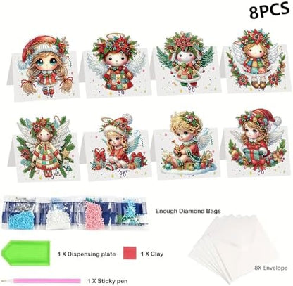 jinglinhh 8pcs Diamond Art Painting Christmas Angel Greeting Cards with Envelopes, DIY Card Making Kits for Adults, Diamond Art Postcards Christmas Cards Craft Gifts - Image 3