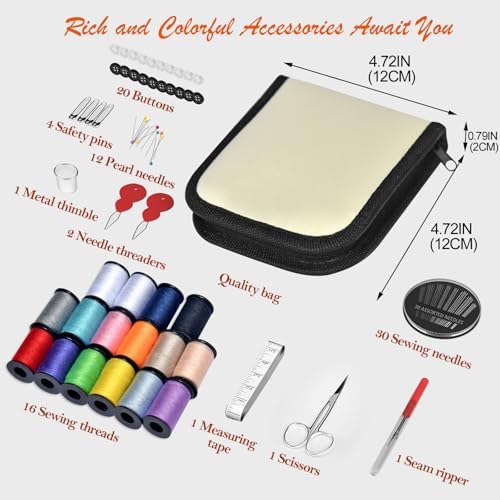 Sewing Kit Gifts for Grandma, Mom, Friend, Traveler, Adults, Beginner, Emergency,Sewing Supplies Accessories with Scissors,Sewing Needles Thimble, Thread,Tape Measure etc (Very Light Mocha Brown, S) - Image 3
