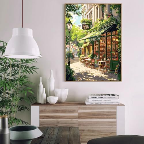 Mrnsiet Paint by Numbers Kit for Adults, Easy Street Cafe Adult Paint by Number Kits on Canvas, Spring Scene DIY Acrylic Oil Number Painting Kits for Home Wall Decor Gift 16x20 Inch - Image 2