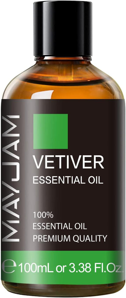 MAYJAM Premium Grade Vetiver Essential Oil - 100ML/3.38FL.OZ for Diffuser, Aromatherapy Oils for Candles, Soaps
