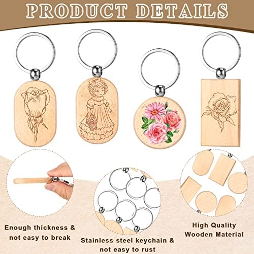 Fumete Wooden Keychain Blanks Wood Engraving Unfinished Key Chain with Storage Container for DIY Gift Craft Supplies(72 Pcs) - Image 2