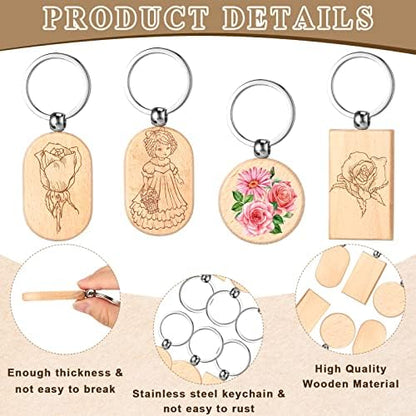 Fumete Wooden Keychain Blanks Wood Engraving Unfinished Key Chain with Storage Container for DIY Gift Craft Supplies(72 Pcs) - Image 2