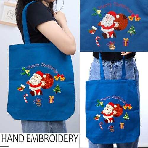 CREAWONDER Canvas Tote Bag Embroidery Kit with Pattern for Beginners, Arts and DIY Embroidery Crafts Kits for Adults, Include Instructions, Thimble, Embroidery Hoops, Color Threads and Tool - Image 2