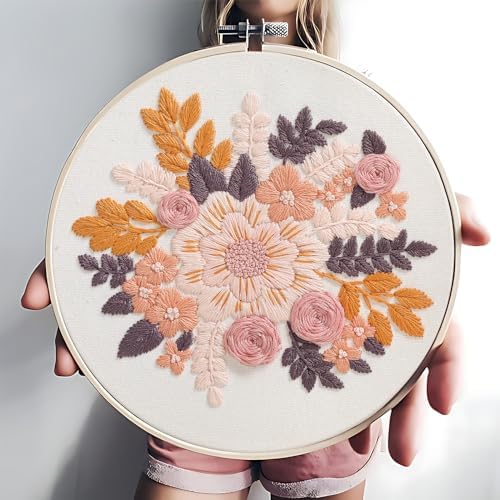 Sivilife Embroidery Kit for Beginners, 3 Sets Stamped Cross Stitch Kits for Beginner, Floral Pattern Embroidery Starter Kits for Adults with Embroidery Hoop Instructions Threads and Needles Scissors - Image 6