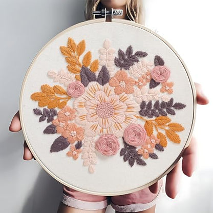 Sivilife Embroidery Kit for Beginners, 3 Sets Stamped Cross Stitch Kits for Beginner, Floral Pattern Embroidery Starter Kits for Adults with Embroidery Hoop Instructions Threads and Needles Scissors - Image 6