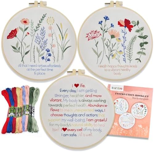 Flowers Embroidery Kits for Adults - Stamped Beginner Hand Embroidery by Craftiloo