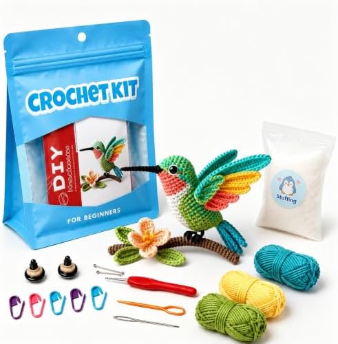 Beginner Crochet Kit for Adults & Teens, Hummingbird Amigurumi Crochet Kit with Flower Branch, Complete DIY Craft Supplies with Instructions, Bird Animal Starter Kit, Handmade Home Decor Gift by Unknown