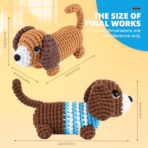 MOREJMTT Crochet Kit for Beginners, Learn to Crochet, Include Easy Knitting Soft Yarn, Step-by-Step Video Tutorial, Hook, Holiday Birthday Gift for Adults (Sausage Dog) - Image 5