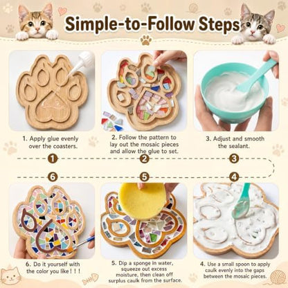 luperasol 6PCS DIY Cat Paw Mosaic Tiles, Mixed Color Mosaic Coaster Kit - Image 3