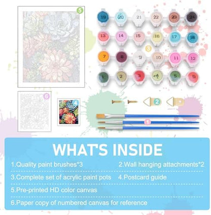 Paint by Numbers Kit for Adults, Succulents DIY Acrylic Canvas Painting Set - Image 5