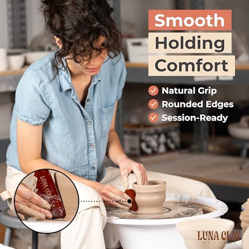 Large Pottery Ribs & Trimming Tools Set, 6 Pack Extra-Long Kiln-Dried Cherry Wood, 9 Inch Clay Paddle, Round Disc & Serrated Rib for Wheel Throwing, Shaping Bowls & Slabs, Non-Warping Bonus Sponge - Image 4