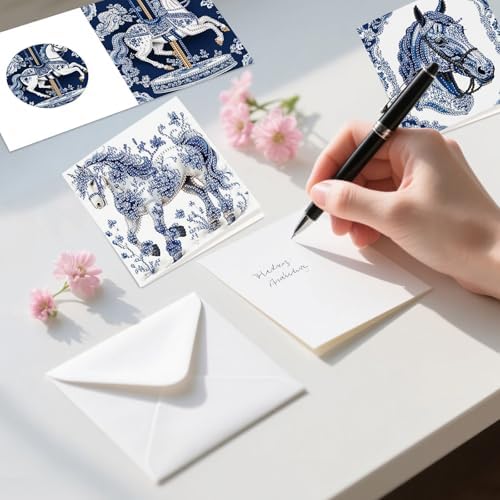 6pcs Diamond Painting Greeting Card with envelopes, DIY Blue and white carousel Diamond Art Greeting Card for Blessing and Wish Special Shaped Arts Crafts for Christmas Birthday Thanksgiving Day - Image 5