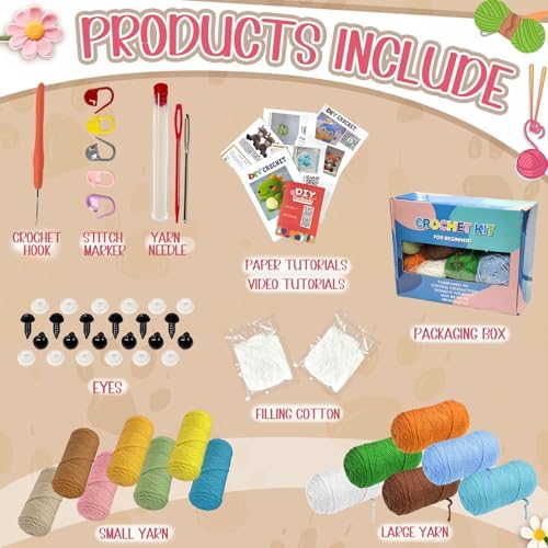 6PCS Crochet Kit for Beginners with Video Tutorial DIY Crochet Animals - Image 3