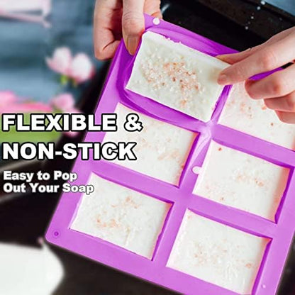 Lerykin 4 Pack Silicone Soap Molds, 6 Cavities Rectangle Silicone Soap Mold, Great for Homemade Craft Soap Bar Mold, DIY Chocolate Molds, Cake Molds & Ice Cube Trays - Just Pop Out (Purple & Pink) - Image 4
