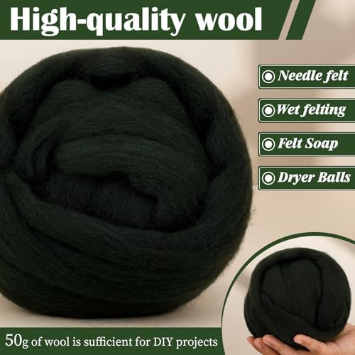Mayboos 1.76oz Dark Green Natural Wool Roving, Needle Felting Wool - Image 5