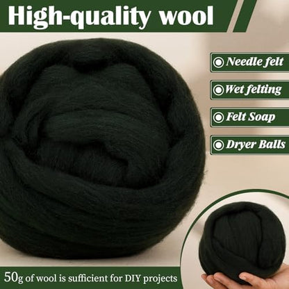 Mayboos 1.76oz Dark Green Natural Wool Roving, Needle Felting Wool - Image 5