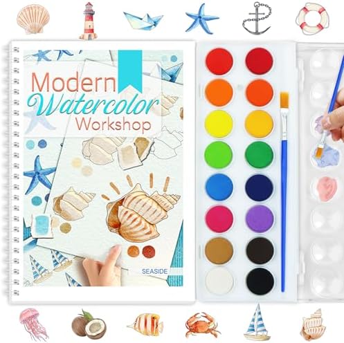 Beginners Watercolor Workbook for Adults, Step-by-Step Coloring Book Set by apolyone