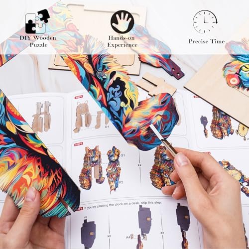 KAAYEE 3D Puzzles for Adults Maine Coon Clock Cat Wooden Puzzle DIY Craft - Image 3