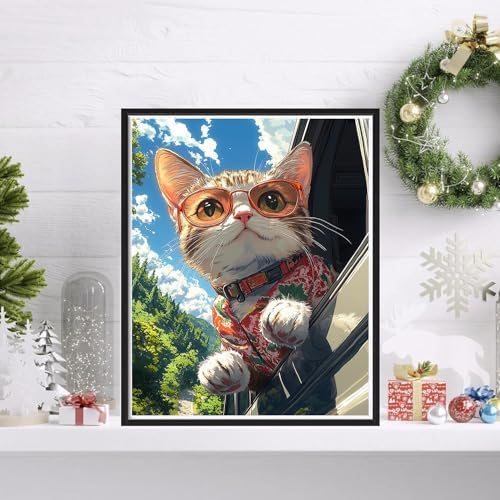 VIGEGU Cat Paint by Numbers Kit for Adults Beginner with Frame,Cat Watching the Scenery Paint by Number DIY Adult Paint by Number Kits for Home Decor 9x12 in - Image 2