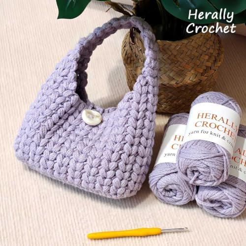 Herally Crochet Kit DIY Bag for Beginners - Wheatear Hobo Bag (Lavender) - Image 4