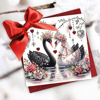 DIY Diamond Greeting Cards Set, 5D DIY Diamond Art Painting Festival Style Greeting Card, DIY Christmas Card Making Kits for Family Friends Handmade Gift-#16-6PC Swan Couple - Image 2