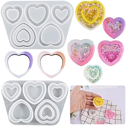 Resin Shaker Silicone Molds, Heart-Shaped Quicksand Silicone Molds Resin Casting Molds Epoxy with PVC Sheets and Colored Beads for Jewelry Making - Image 3