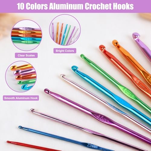 MECHEER Crochet Kits 54 Pack, Crochet Hook Set Knitting Kit for Beginners, Ergonomic Crochet Hooks Kit with Storage Case, Knitting Needles, Hand Craft Crocheting Supplies for Crocheters - Image 3