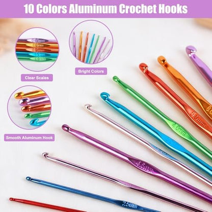 MECHEER Crochet Kits 54 Pack, Crochet Hook Set Knitting Kit for Beginners, Ergonomic Crochet Hooks Kit with Storage Case, Knitting Needles, Hand Craft Crocheting Supplies for Crocheters - Image 3