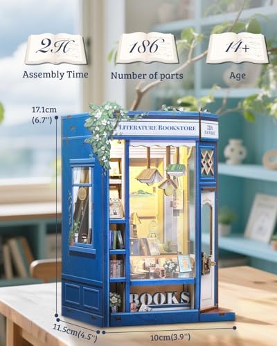 Cutefun Book Nook Kit - DIY Miniature Dollhouse Kit for Adults and Teens, Mini House Building Kit Library with LED Bookshelf Insert Decor Creative Gifts (Literature Bookstore) - Image 2