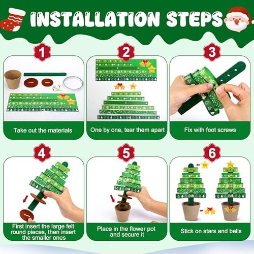Mizelu 30 Sets Christmas Tree Paper Pot Craft, Standing Paper Christmas Tree DIY Kit, Xmas Trees Potted Art Kits Bulk for Holiday Home Party Decorations Handcraft Art Project Activities - Image 3