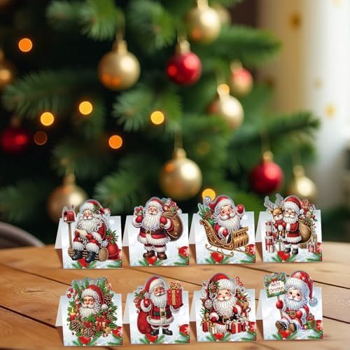 jinglinhh 8pcs Diamond Art Painting Christmas Santa Claus Greeting Cards with Envelopes, DIY Card Making Kits for Adults, Diamond Art Postcards Christmas Cards Craft Gifts - Image 5