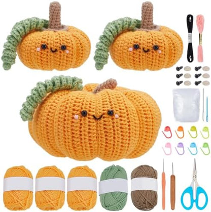 ACRNIGHEET 3Pcs Large Pumpkin Crochet Kit for Adults Beginners Halloween by ACRNIGHEET