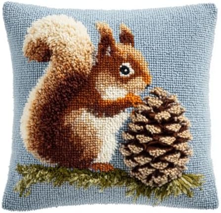DIY Latch Hook Pillow Kit Squirrel and Pine Cone 43x43cm-1 by Unknown