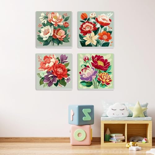 MXJSUA 4 Pack Peony Flowers Framed Paint by Numbers Kit with Canvas for Adults Beginner, DIY Acrylic Oil Painting Kits with Brushes for Home Wall Decor Gift (8x8 inch) - Image 2