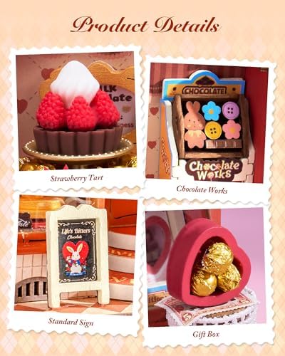 Rolife DIY Miniature House Kit 1:32 Chocolate Shop Diorama Dollhouse Tiny House Model Building Set, Hobby Crafts for Adults Gifts for Him Her - Image 3