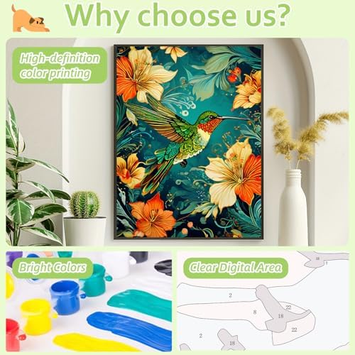 Reivworl Hummingbird Paint by Numbers Kit for Adults Beginner 16×20 inch - Image 5