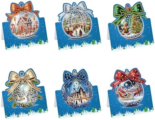 C'eitura 6Pcs DIY Christmas Crystal Ball Diamond Art Painting Crafts Rhinestone Painting Greeting Card Making Kit Postcard for Holiday Christmas New Year Party Favors by C%27eitura