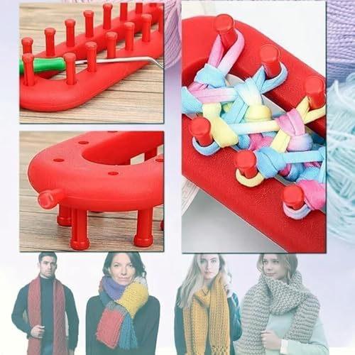 Rectangle Knitting Looms，Plastic Weaving Looms Set，Weaving Loom，Scarf Hats Making Tools，DIY Crocheting Handmade Craft Kit with a Crochet Hook and Needle for Knitting Lovers，26 cm (Red) - Image 7