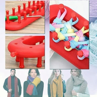 Rectangle Knitting Looms，Plastic Weaving Looms Set，Weaving Loom，Scarf Hats Making Tools，DIY Crocheting Handmade Craft Kit with a Crochet Hook and Needle for Knitting Lovers，26 cm (Red) - Image 7