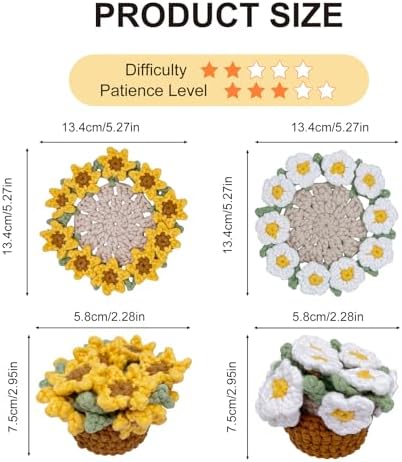Crochet Kit for Beginners, Learn Crochet Flower Coaster Kit, Include Video Tutorial & Manual, Easy Knitting Yarn for Adult Amigurumi, DIY Holiday Birthday Gift Idea(Sunflower & Daisy) - Image 4