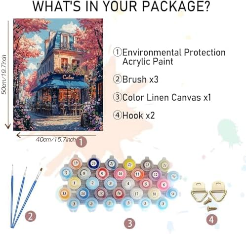 MBNTJHT Cafe Paint by Numbers Kit for Adults Beginner,Landscape Acrylic Paint by Number Kits on Canvas,Coffee Shop Watercolor Painting Art Kits for Home Decor Gifts 16X20 Inch. - Image 2