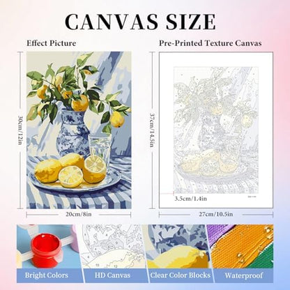 Camocin 6 Pack Paint by Numbers Kit for Adults, Lemon Canvas Painting Set - Image 3