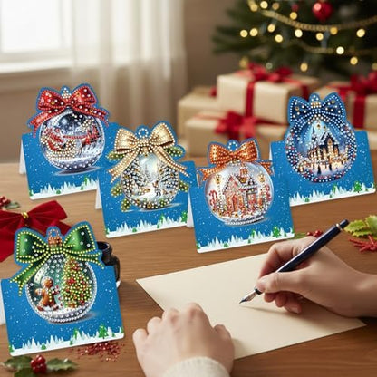 C'eitura 6Pcs DIY Christmas Crystal Ball Diamond Art Painting Crafts Rhinestone Painting Greeting Card Making Kit Postcard for Holiday Christmas New Year Party Favors - Image 2