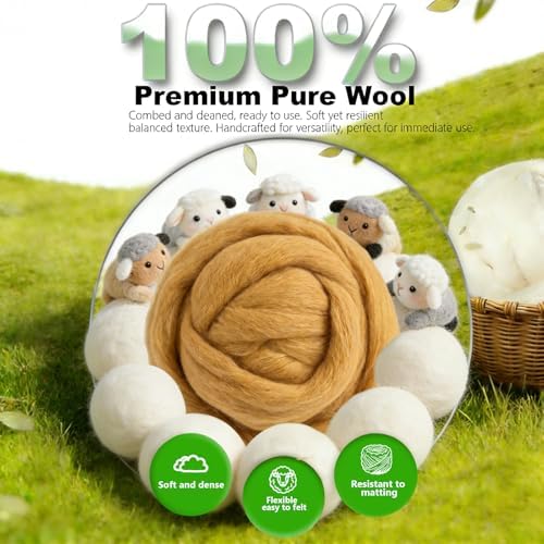 Wool Roving-3.5oz Needle Felting Wool, Soft Multi-Color Wool Fiber, Perfect Felting Wool Pure Wool, Chunky Yarn, for DIY Crafts, NeedleFelting Projects,and Artwork (Dark Golden) - Image 5