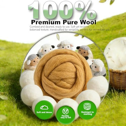 Wool Roving-3.5oz Needle Felting Wool, Soft Multi-Color Wool Fiber, Perfect Felting Wool Pure Wool, Chunky Yarn, for DIY Crafts, NeedleFelting Projects,and Artwork (Dark Golden) - Image 5
