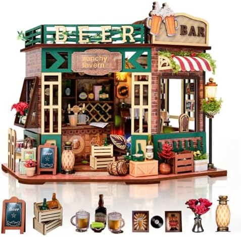 DIY Wooden Miniature House & Book Nook Kits, Bistro Modern Styles Doll House with LED Lights, Furniture, Beginner-Friendly for Adults & Teens, for Lovers, Buddies, Family & Book Lovers by Unknown