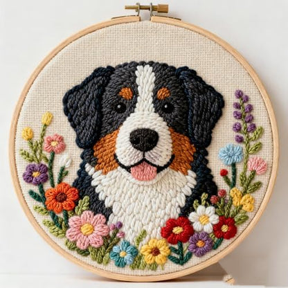 DIY Punch Needle Kits Bernese Mountain Dog in Flowers 20x20cm by Unknown