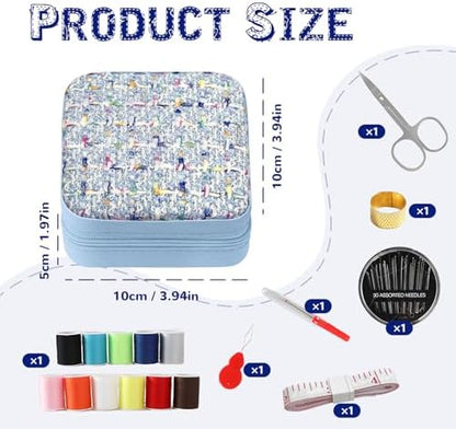 Sewing Kit, Portable Kit for Adults, Stylish Mini Sewing Supplies Set | in Storage Box with Needle & Thread Accessories for Students & Beginners | 3.94x3.94in (Blue) - Image 2