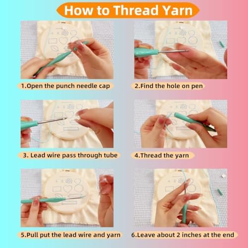 DIY Punch Needle Kits Cute Poodle Dog with Sunset with Hoop 20x20cm-1 - Image 4